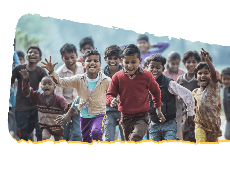 Happy children running and smiling