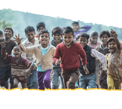 Happy children running and smiling